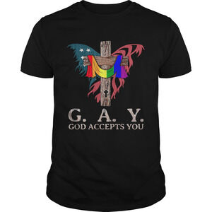 Gay God Accepts You Cross Butterfly American Flag Veterant-Shirt